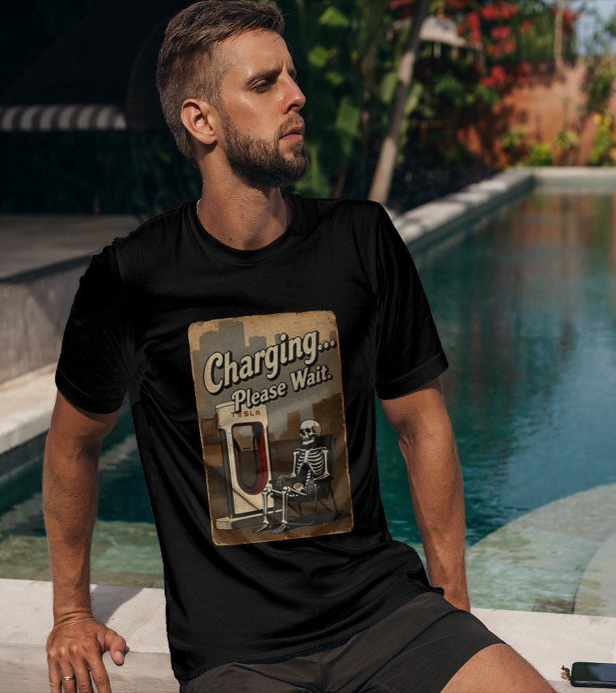 Charging Please Wait Tesla Skeleton T-Shirt