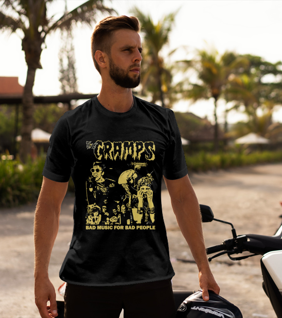 The Cramps Bad Music For Bad People Band Members Collage Yellow Black T-Shirt