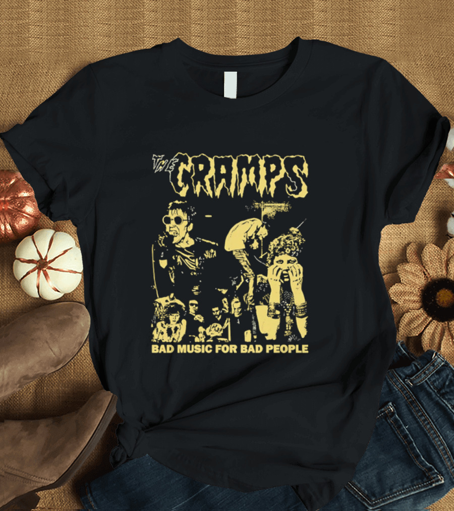 The Cramps Bad Music For Bad People Band Members Collage Yellow Black T-Shirt