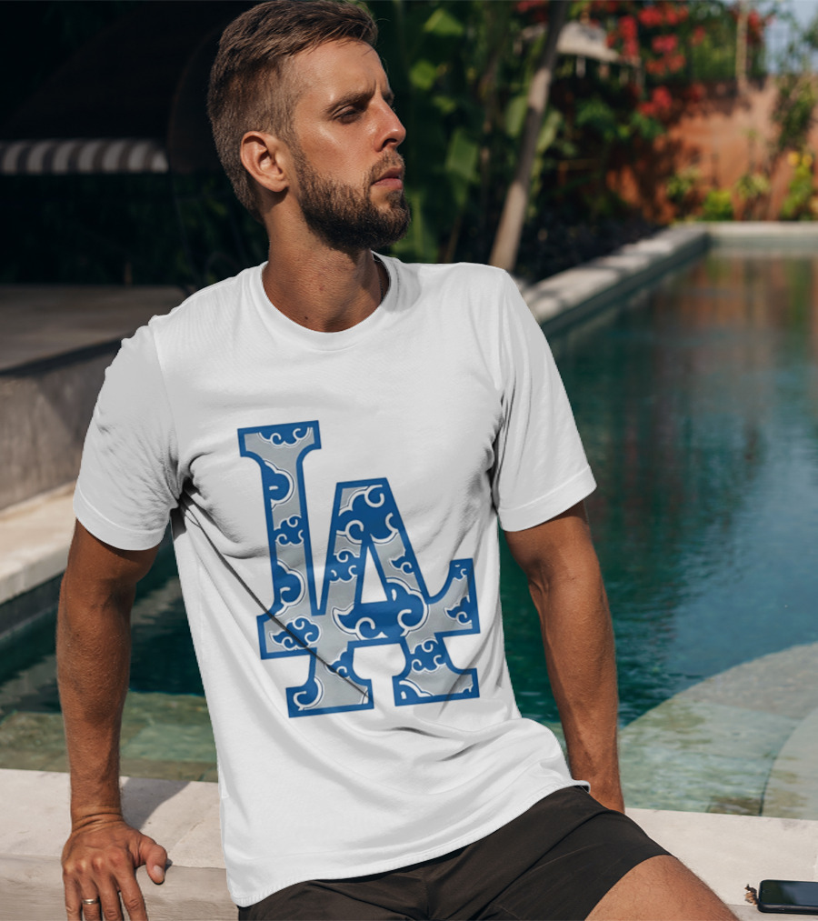 LA Kumo Royal Pattern Clouds Blue Silver T-Shirt