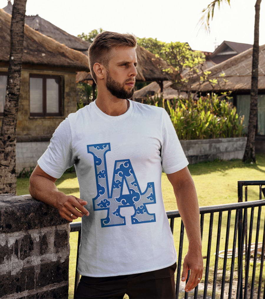 LA Kumo Royal Pattern Clouds Blue Silver T-Shirt