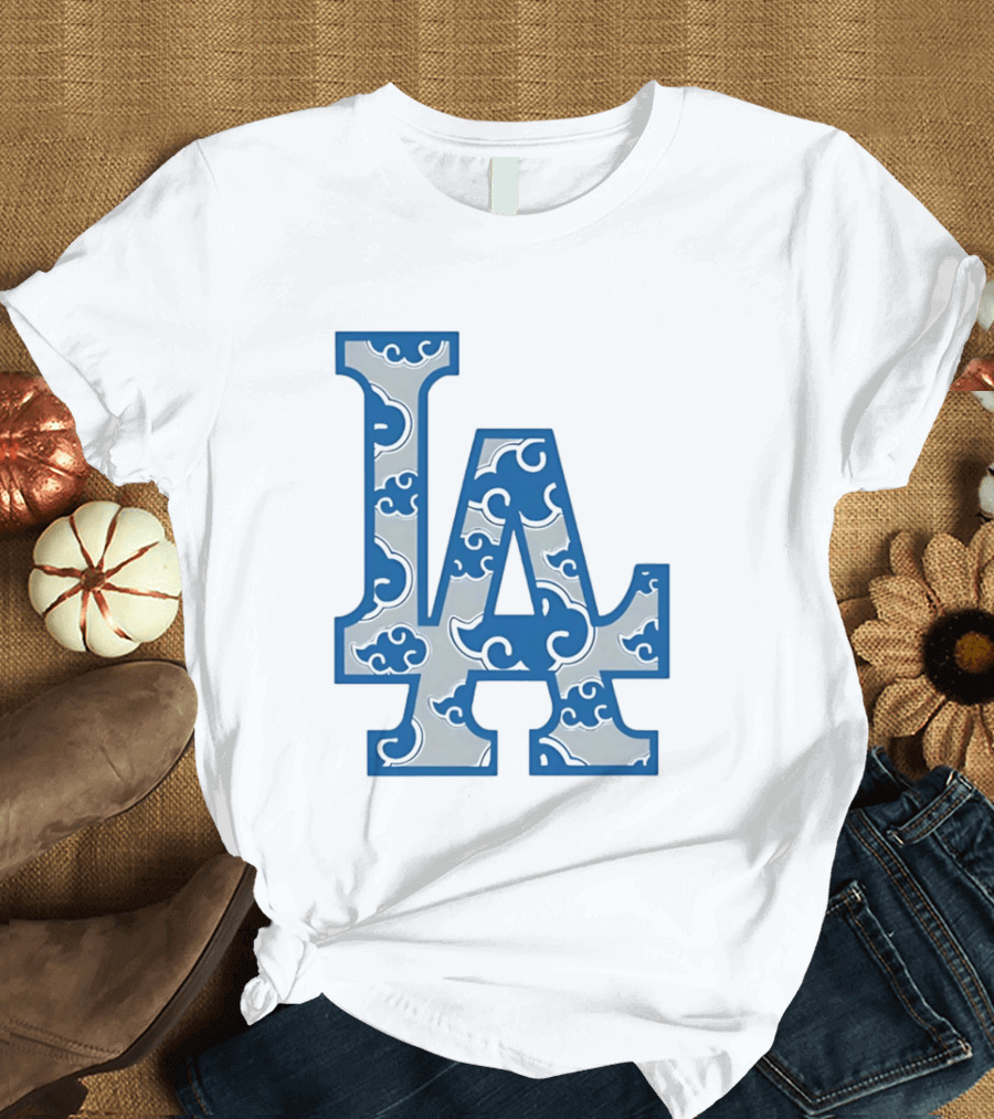 LA Kumo Royal Pattern Clouds Blue Silver T-Shirt