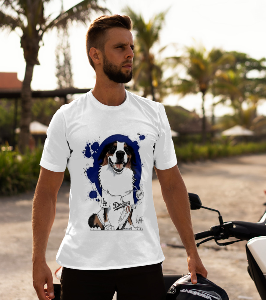 Los Angeles Dodgers MLB Kygo Cartoon Australian Shepherd Dog Paint Splatter T-Shirt