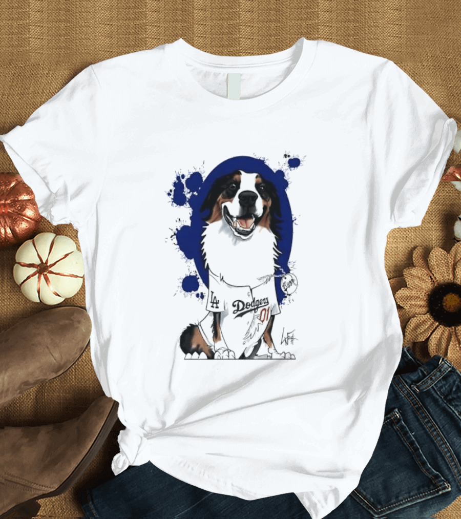 Los Angeles Dodgers MLB Kygo Cartoon Australian Shepherd Dog Paint Splatter T-Shirt