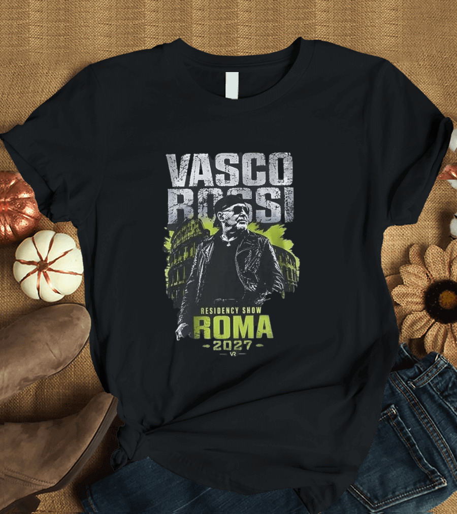 Vasco Rossi Residency Show Roma 2027 Black Leather Jacket Iconic Performance T-Shirt