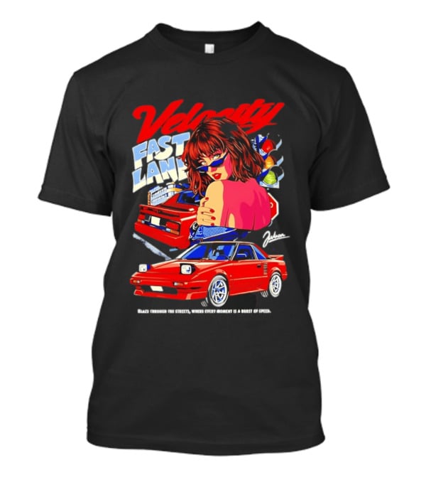 Velocity Fast Lane Blaze Through The Streets Classic Red Cars Retro Vibe T-Shirt