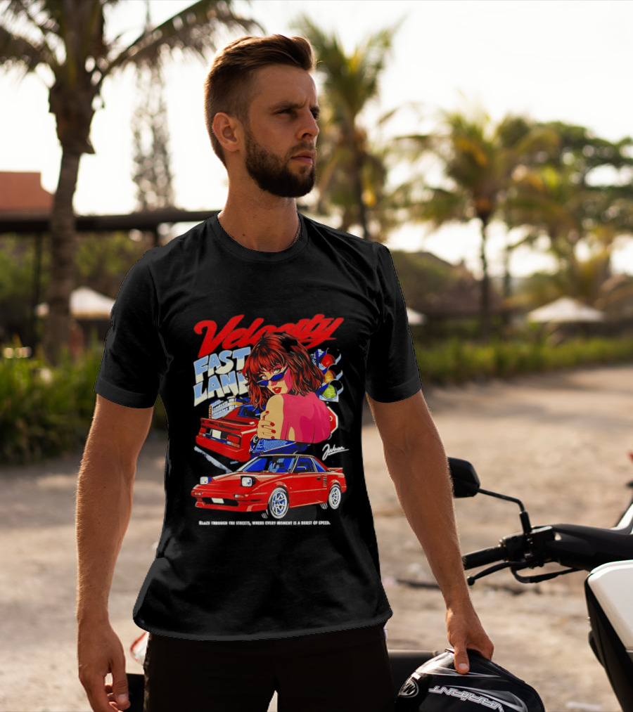 Velocity Fast Lane Blaze Through The Streets Classic Red Cars Retro Vibe T-Shirt