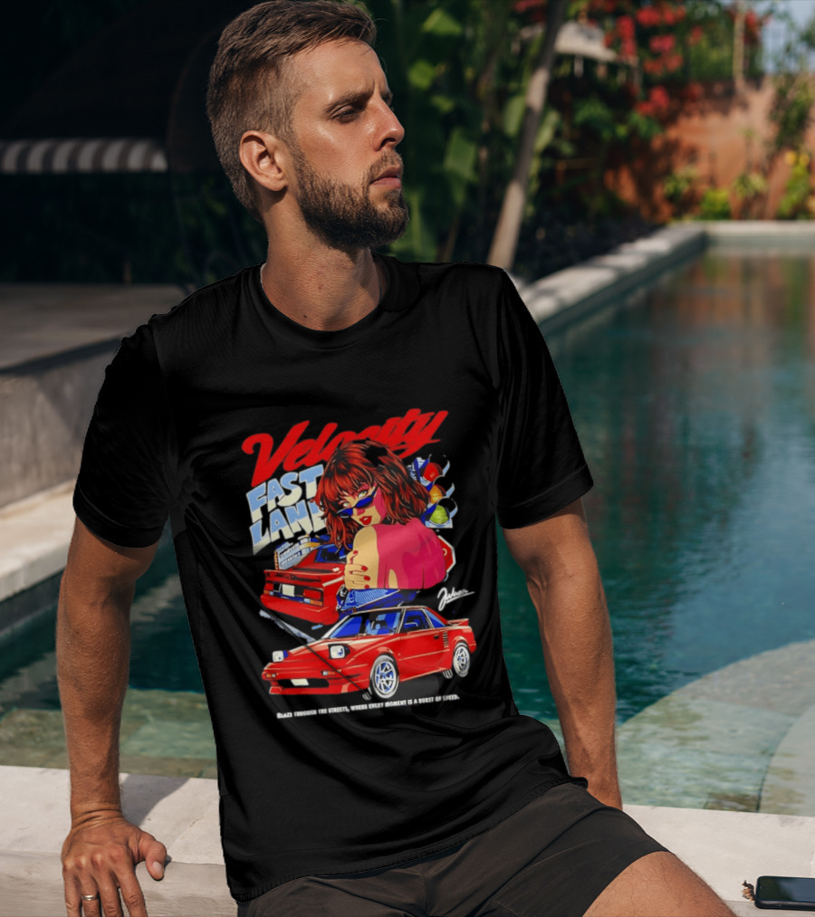 Velocity Fast Lane Blaze Through The Streets Classic Red Cars Retro Vibe T-Shirt