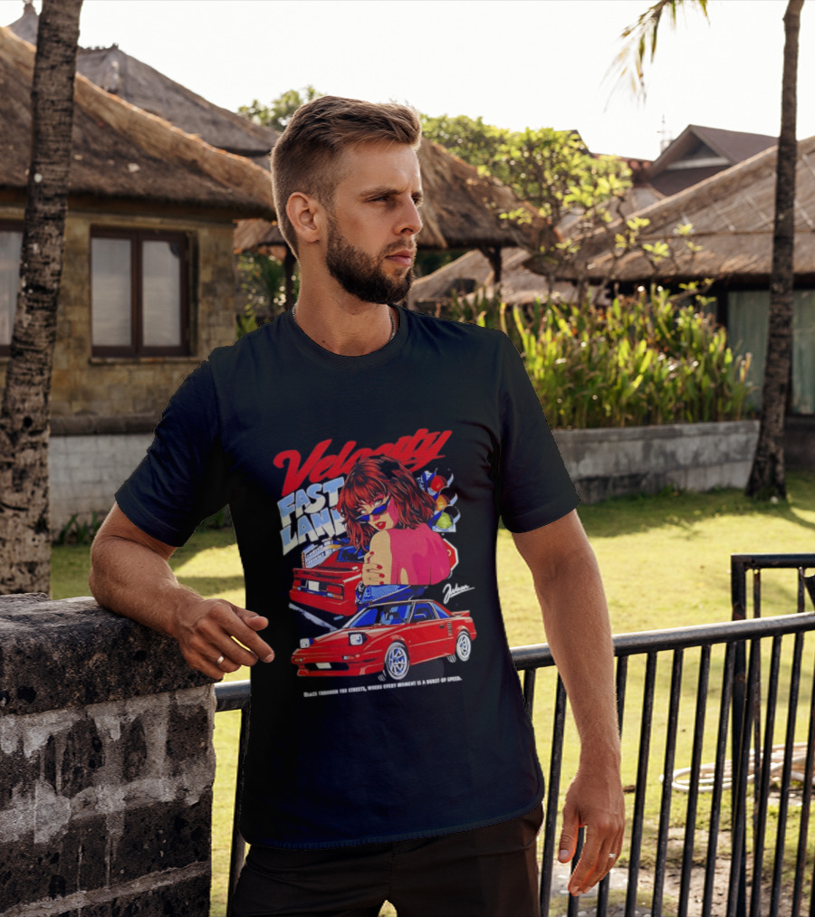 Velocity Fast Lane Blaze Through The Streets Classic Red Cars Retro Vibe T-Shirt