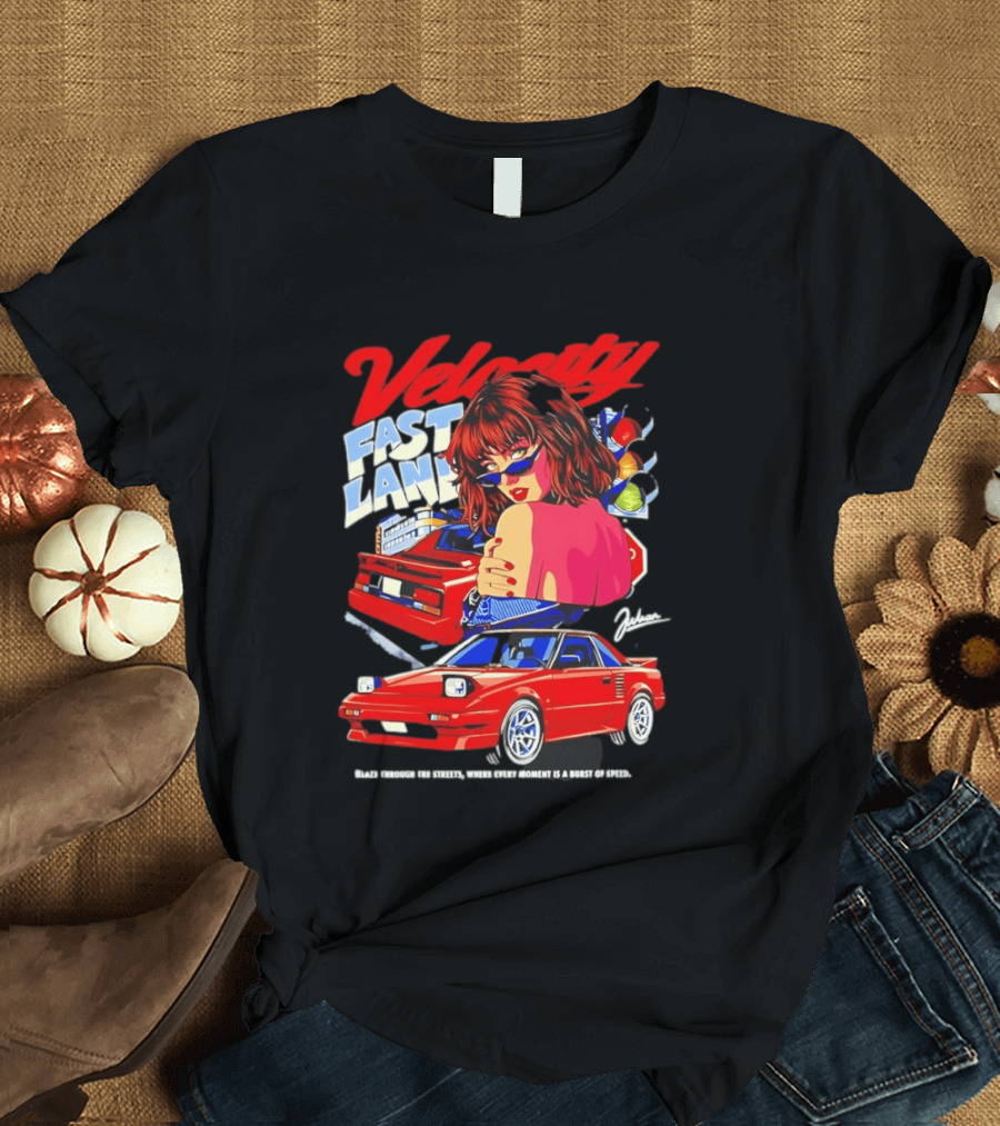 Velocity Fast Lane Blaze Through The Streets Classic Red Cars Retro Vibe T-Shirt