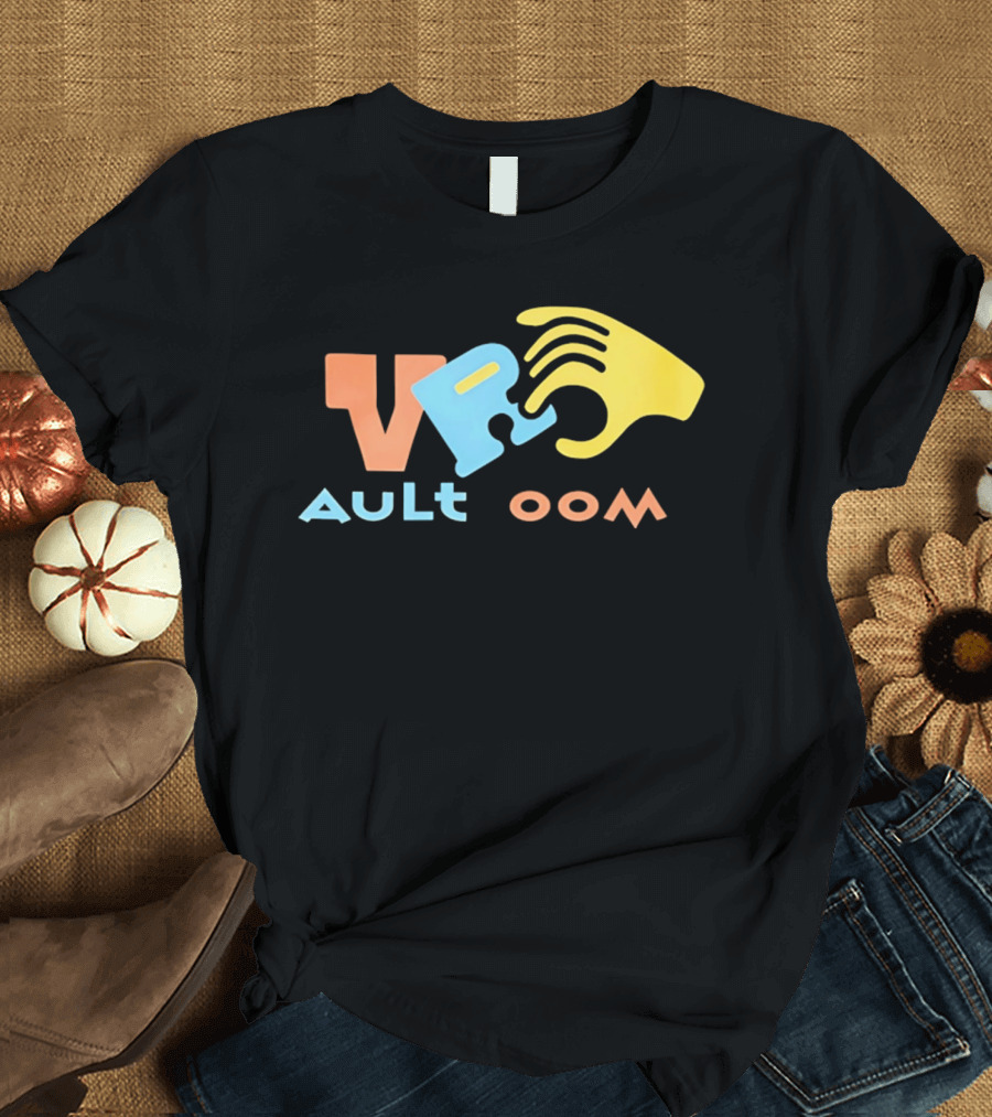 VR Vault Room Yellow Hand Blue Puzzle Piece Cartoon T-Shirt