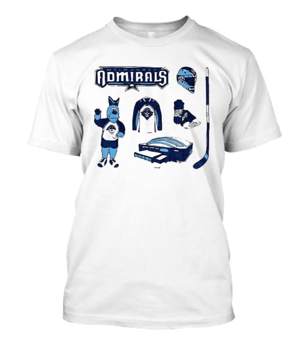 Milwaukee Admirals Hockey Mascot Jersey Helmet Skates Stick Goalie Equipment T-Shirt