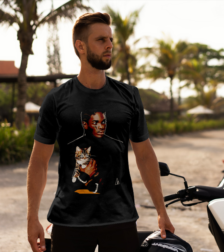 Young Man Holding A Tabby Cat Painting T-Shirt