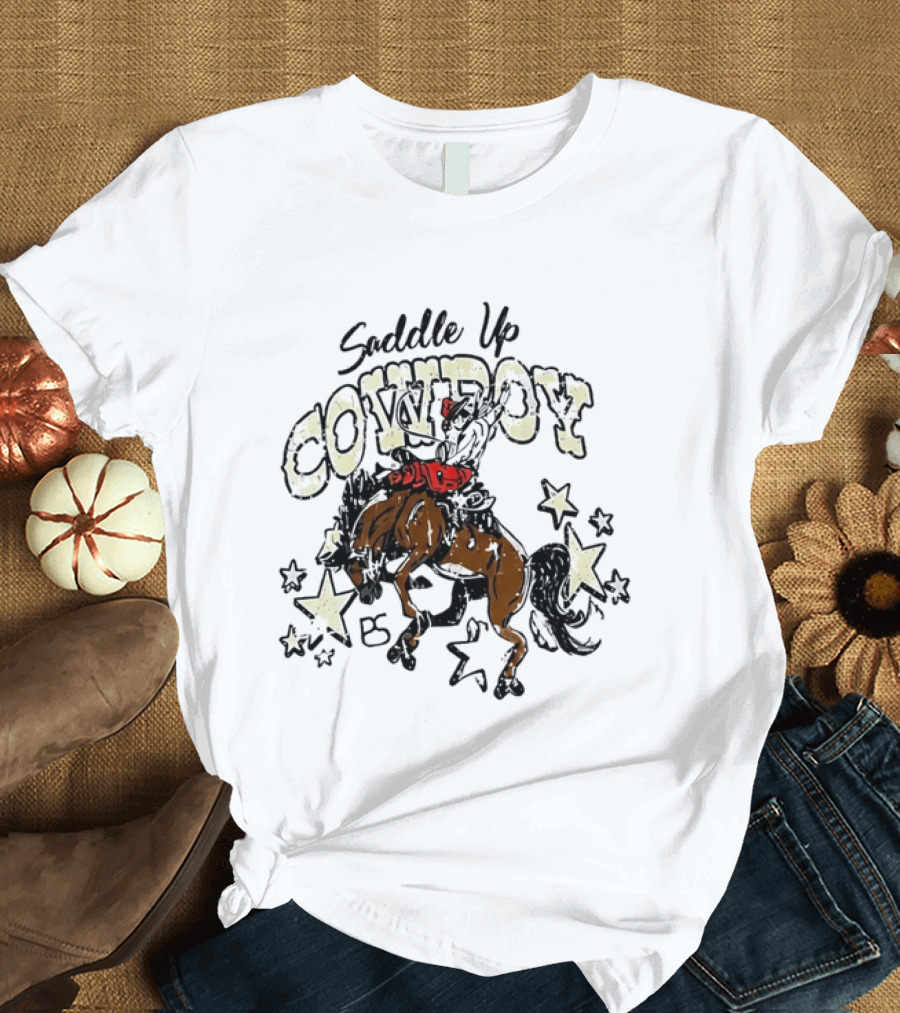 Saddle Up Cowboy Distressed Bucking Bronco Horse Rodeo Stars Bs T-Shirt