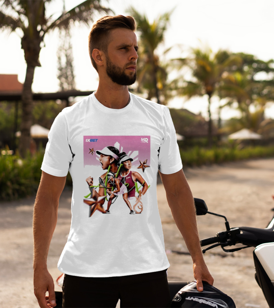 Alex Eala 1XBET Tennis Player Collage Gold Stars Pink T-Shirt