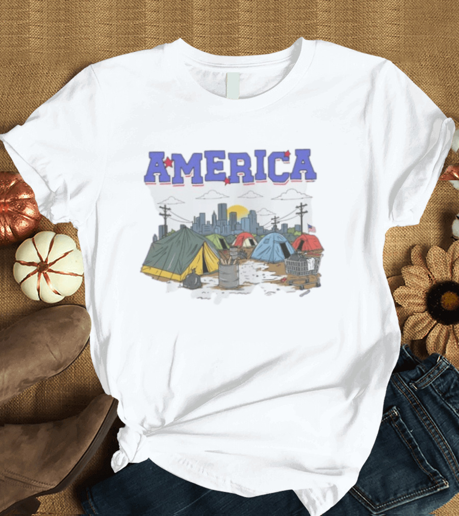 America Cityscape Homeless Encampment T-Shirt