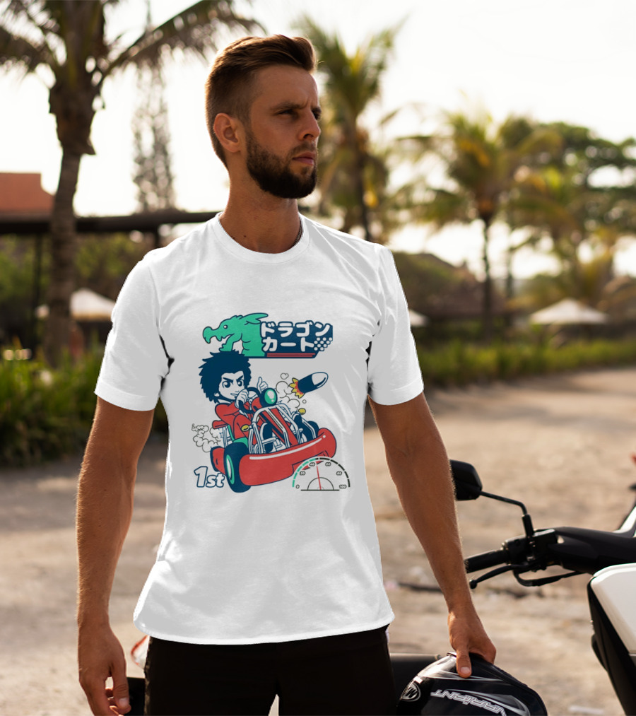 Dragon Kart Japanese Afro Racer 1st Place Red Vehicle Rocket Gauge T-Shirt