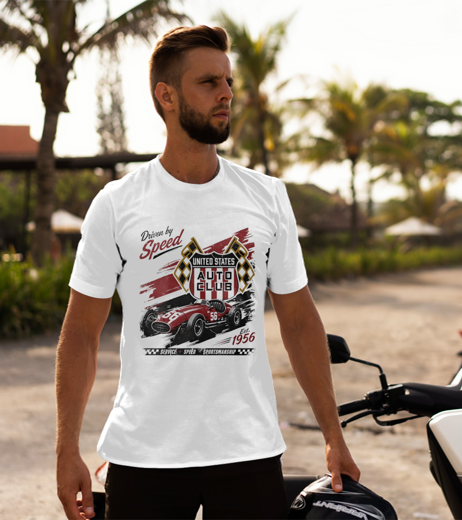Driven By Speed United States Auto Club Est 1956 Service Speed Sportsmanship Racing Car T-Shirt