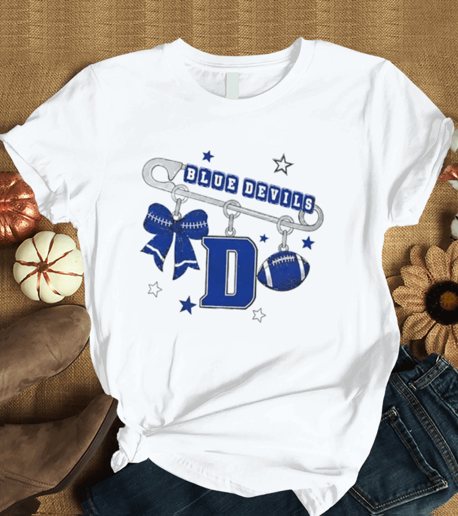 Duke Blue Devils Football Safety Pin Charms Bow Stars T-Shirt