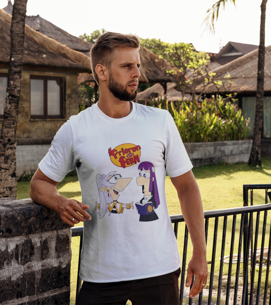 Frieren And Fern Animated Characters With Book And Unique Cartoon T-Shirt