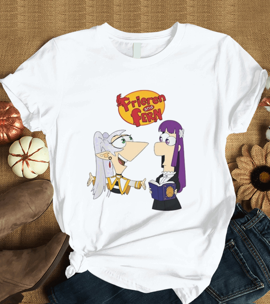 Frieren And Fern Animated Characters With Book And Unique Cartoon T-Shirt