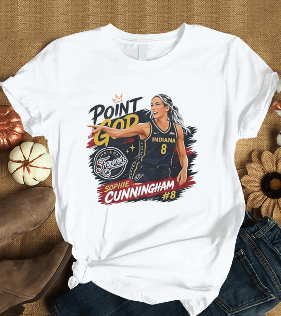Indiana Fever WNBA Sophie Cunningham Point God #8 Basketball Player Painting T-Shirt