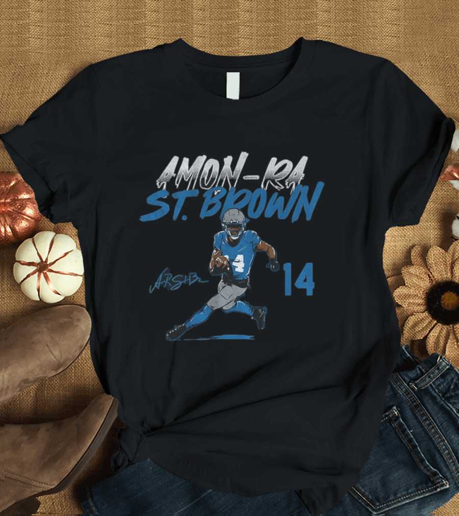 Amon Ra St. Brown Detroit Lions Football Player 14 Signature Edition T-Shirt
