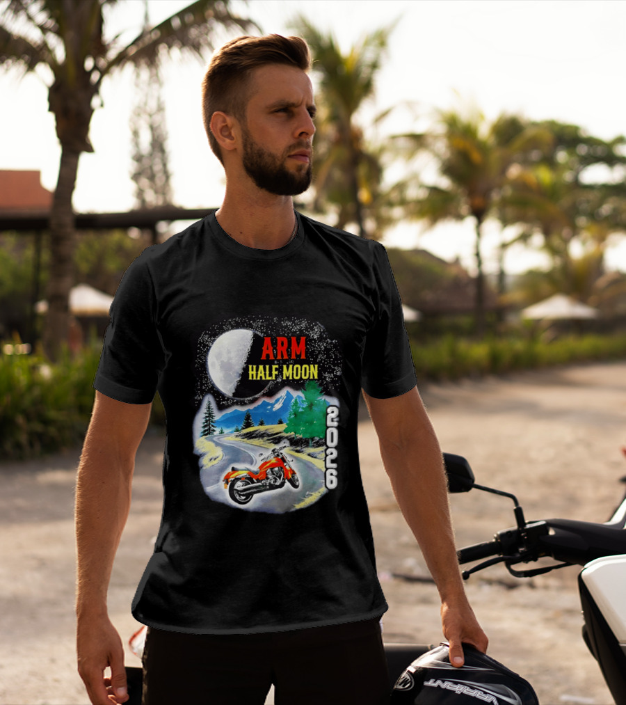 Arm Half Moon 2026 Orange Motorcycle Winding Mountain Road Night Sky T-Shirt