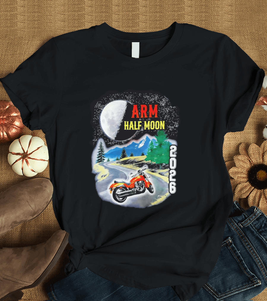 Arm Half Moon 2026 Orange Motorcycle Winding Mountain Road Night Sky T-Shirt