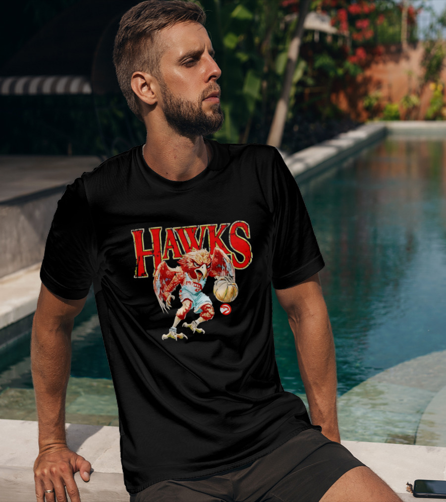 Atlanta Hawks Fierce Dribbling Cartoon Bird In NBA Jersey T-Shirt