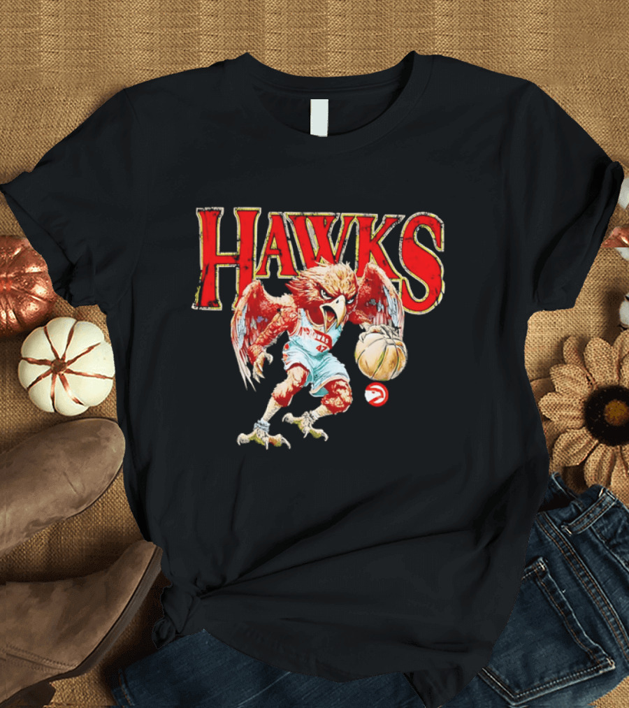Atlanta Hawks Fierce Dribbling Cartoon Bird In NBA Jersey T-Shirt