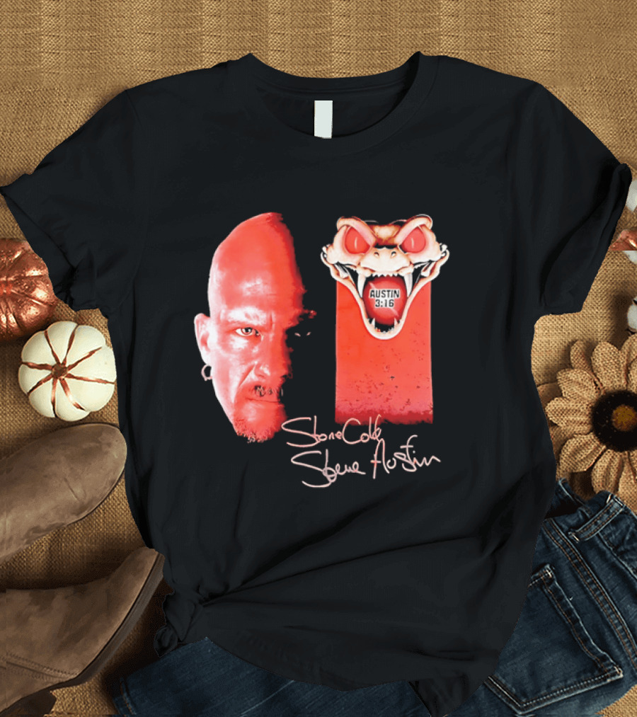 Austin 3 16 Stone Cold Steve Red Rattlesnake Head Signature T-Shirt