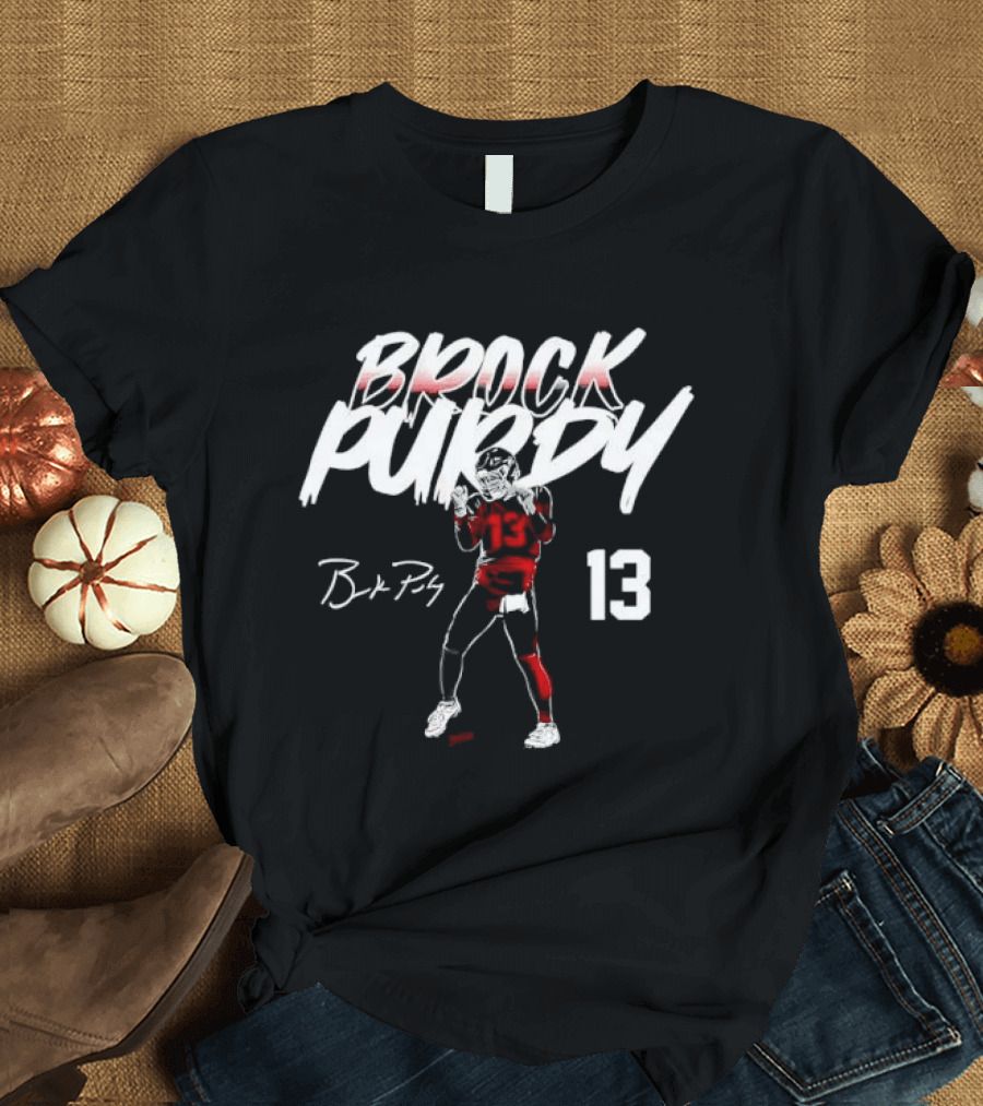 Brock Purdy 13 Quarterback Signature Brushwork Figure T-Shirt
