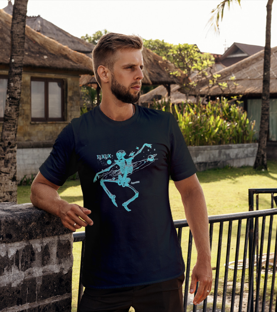 Iykyk August 2026 Cyan Dancing Skeleton With Space Orbit Sketch T-Shirt