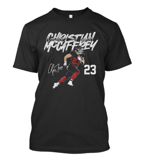 Christian McCaffrey San Francisco 49ers NFLPA 23 Signature Football Player T-Shirt