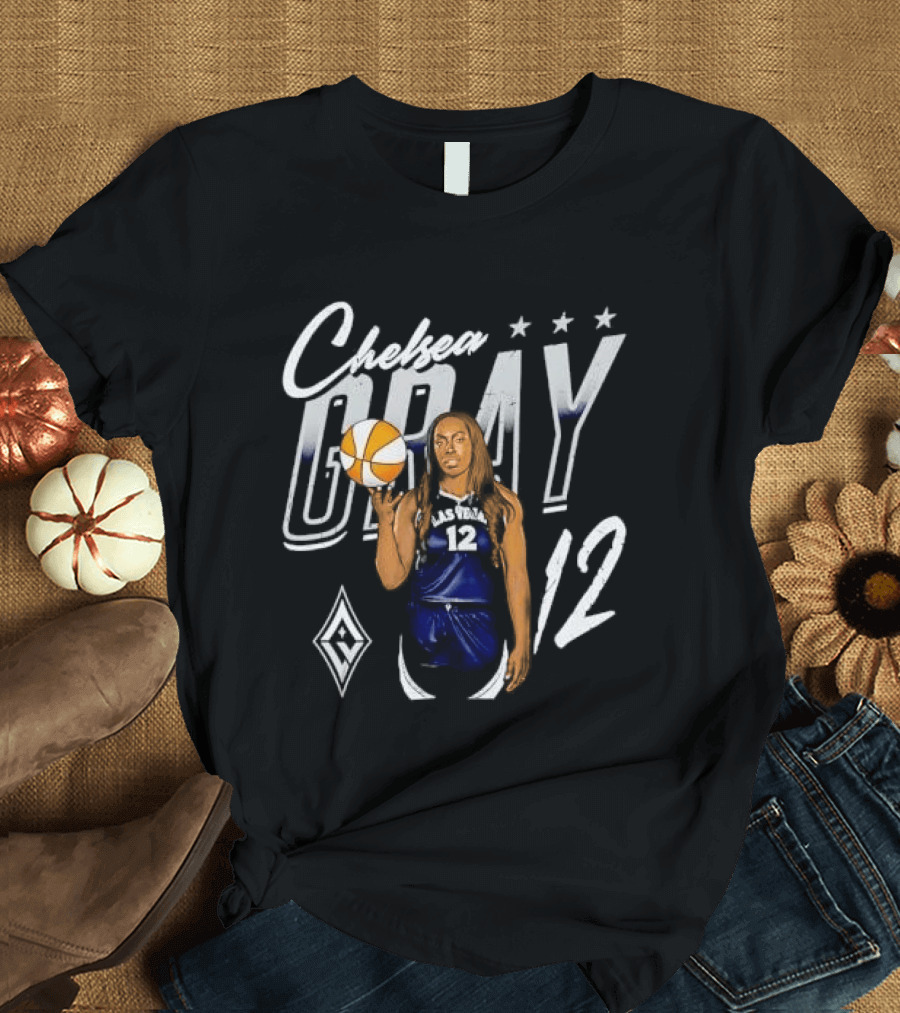 Las Vegas Aces Chelsea Gray Holding Basketball 12 Distressed T-Shirt