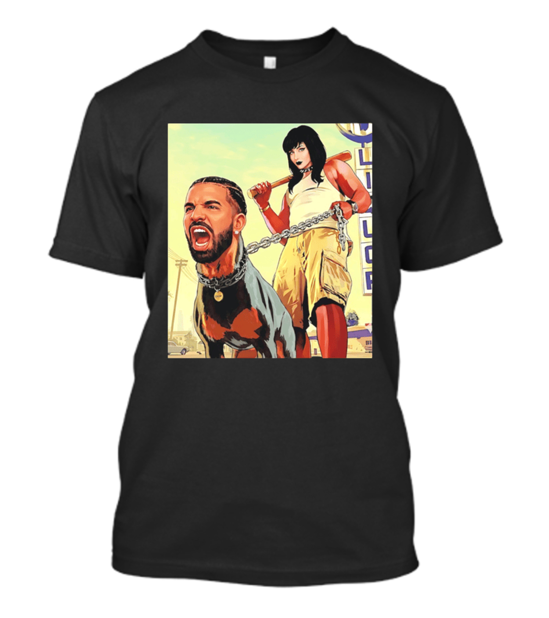 Drake Dog Head Chained To Goth Girl Art Cartoon T-Shirt