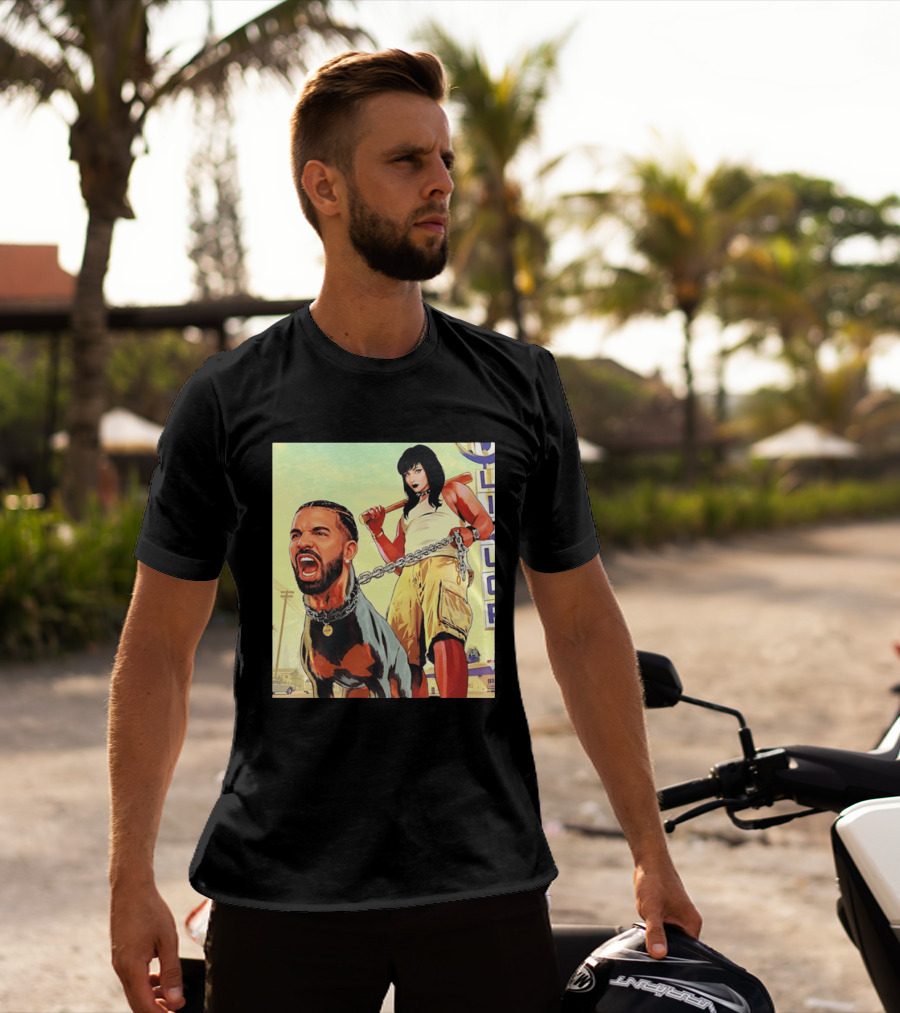 Drake Dog Head Chained To Goth Girl Art Cartoon T-Shirt