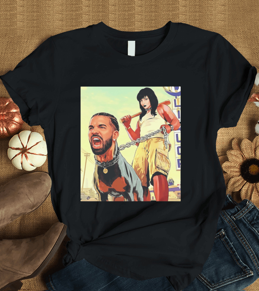 Drake Dog Head Chained To Goth Girl Art Cartoon T-Shirt