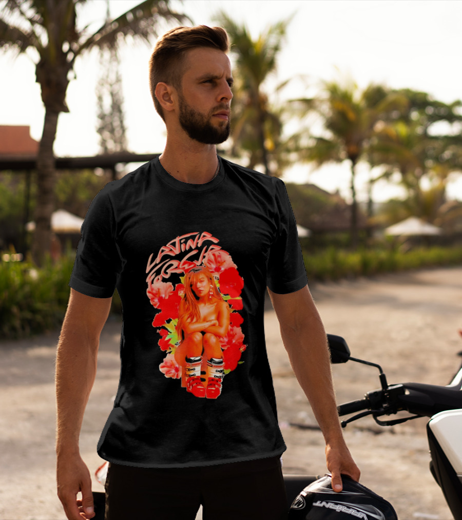 Latina Forever Woman Surrounded By Red Hibiscus With Ski Boots T-Shirt