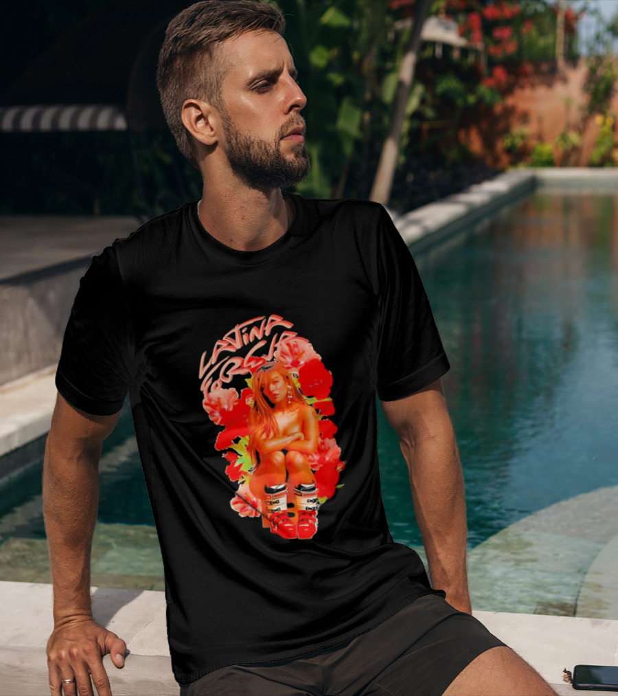 Latina Forever Woman Surrounded By Red Hibiscus With Ski Boots T-Shirt