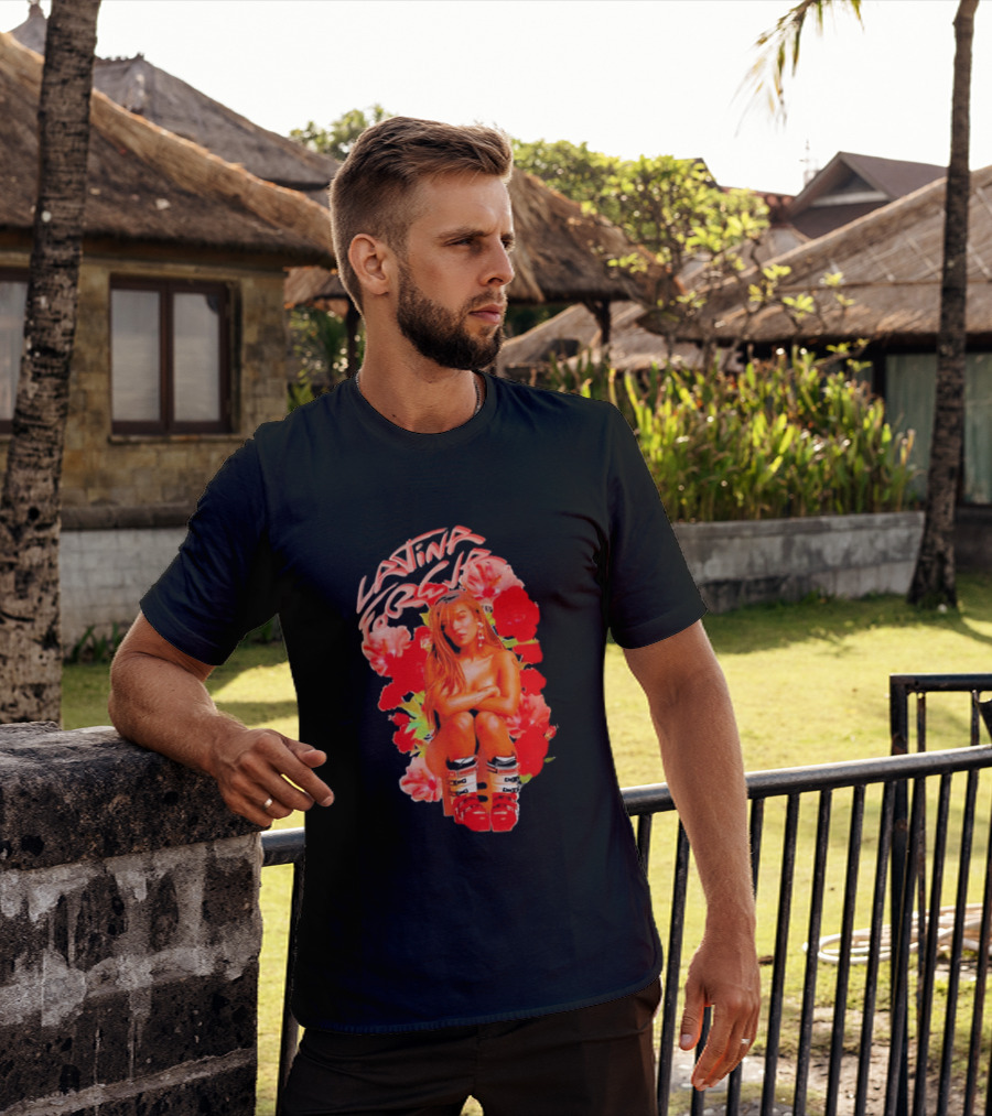 Latina Forever Woman Surrounded By Red Hibiscus With Ski Boots T-Shirt