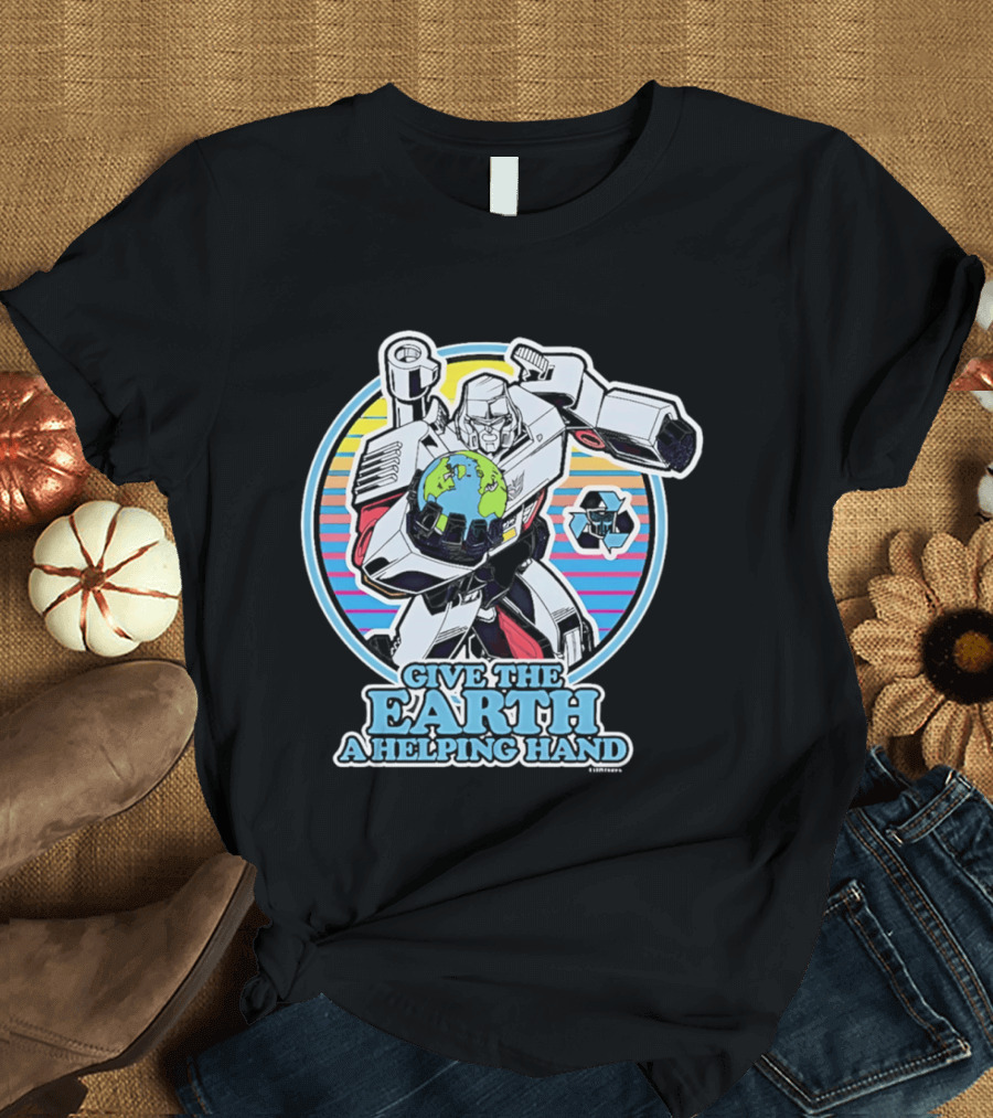 Give The Earth A Helping Hand Megatron With Recycling Symbol Transformers T-Shirt