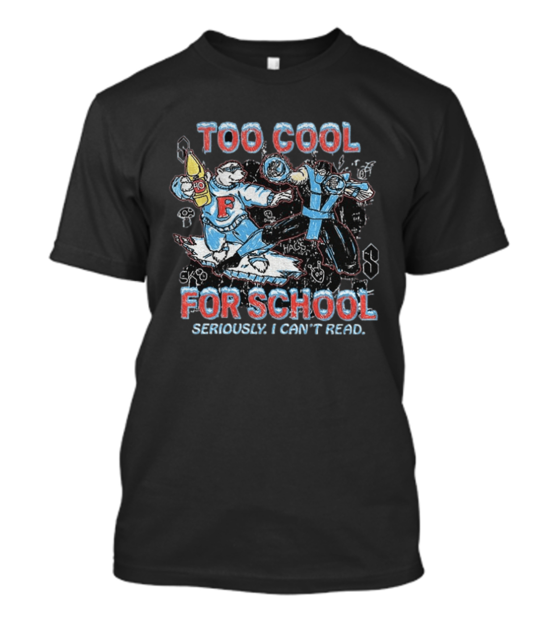 Too Cool For School Polar Bear Seriously I Can't Read T-Shirt