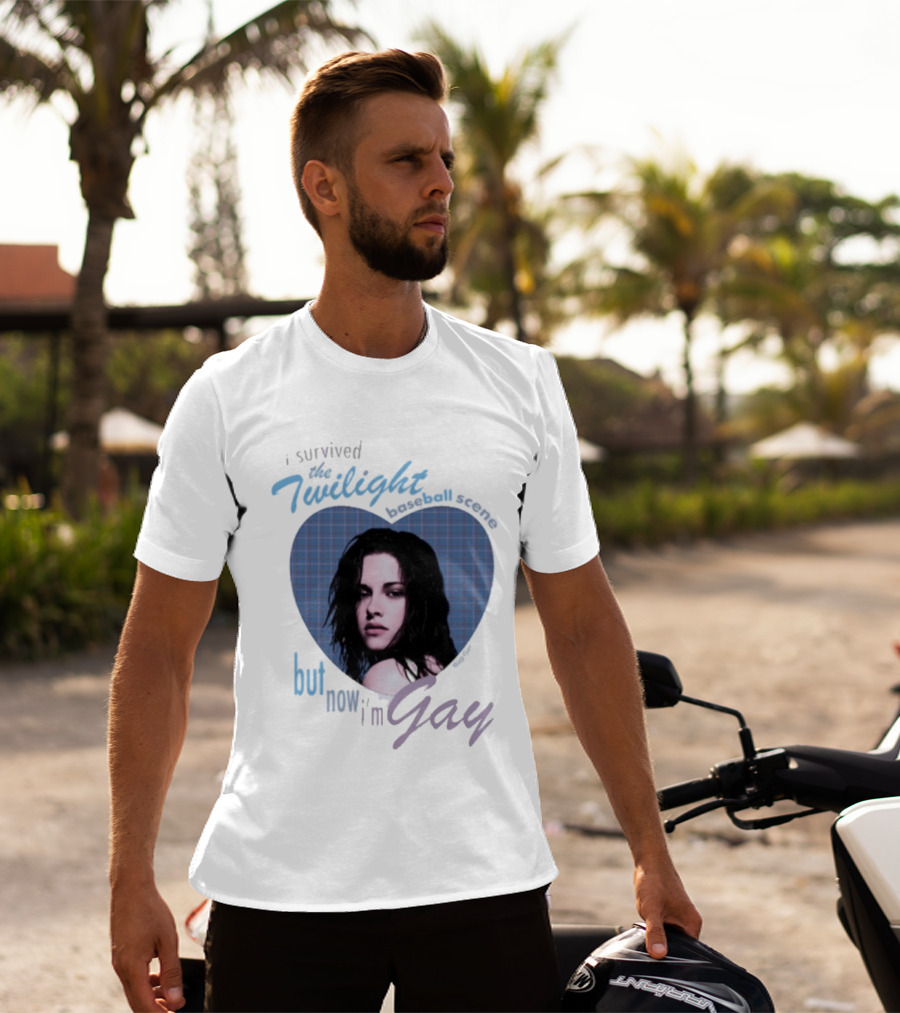 I Survived The Twilight Baseball Scene But Now I'm Gay Twilight Baseball Scene With Iconic Character In Heart Frame T-Shirt