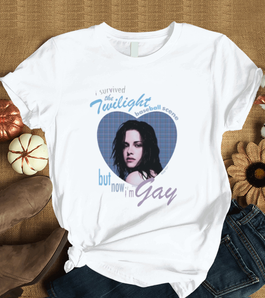 I Survived The Twilight Baseball Scene But Now I'm Gay Twilight Baseball Scene With Iconic Character In Heart Frame T-Shirt
