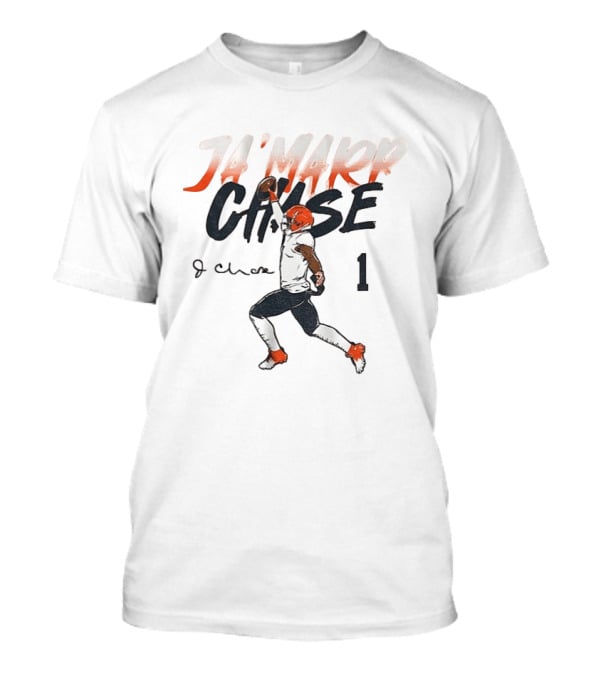 Ja'marr Chase Bengals Player Number One Signature NFLPA T-Shirt