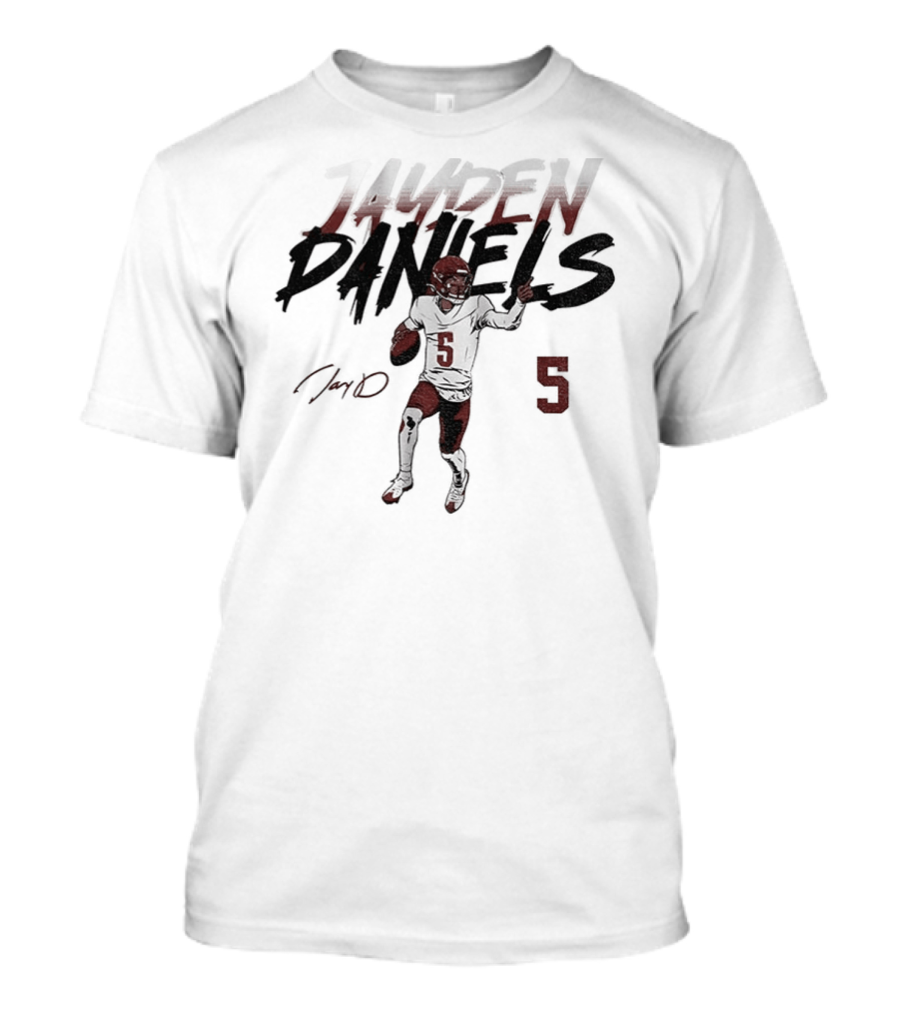 Jayden Daniels Number 5 Washington Football Player Pose T-Shirt