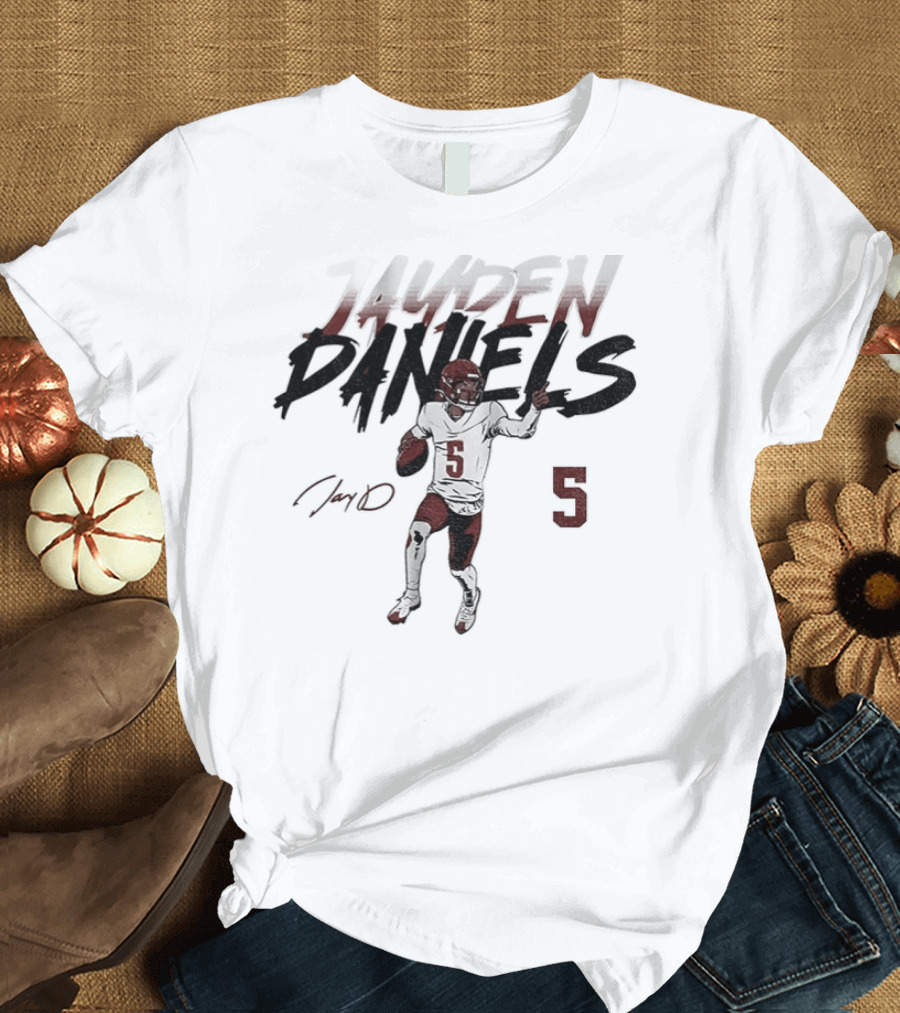 Jayden Daniels Number 5 Washington Football Player Pose T-Shirt