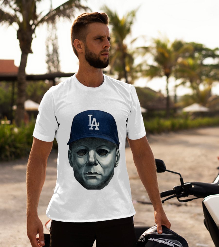 Michael Myers LA Dodgers Cap Halloween Horror T-Shirt